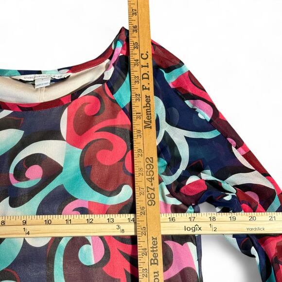 Diane von Furstenberg Shift Dress Sheer 100% Silk Georgette Eribec Blue Pink 2 - Picture 7 of 10
